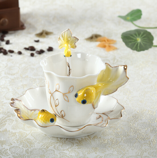 3DTea Cup Porcelain Tea Cup Fish Design Coffee Tea Cup for Home