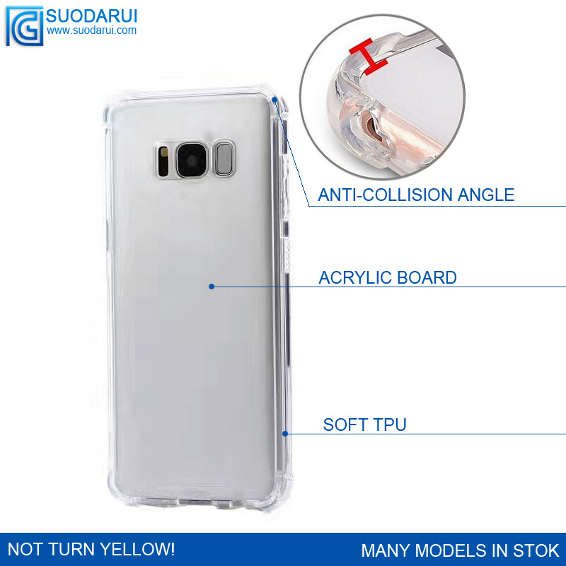 Not Turn yellow! Shockproof angle TPU + Acrylic hybrid case for Samsung Note 8 Black Transparent Cover