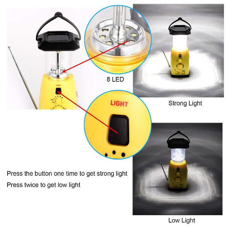 Goldmore Portable 8 LED battery operated Multi-function Hand-Cranked rechargeable AM/FM Radio dynamo  solar Camping Lantern