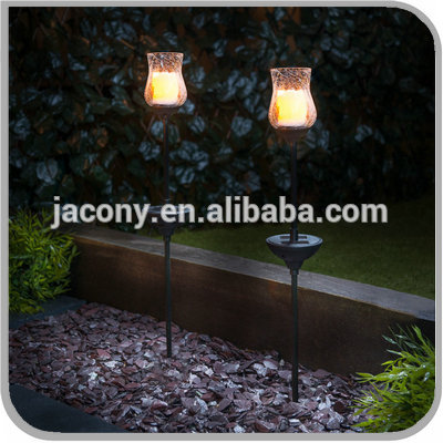 Outdoor Rechargeable Solar Powered LED Flickering Glass Candle Stake Light (JL-8608)