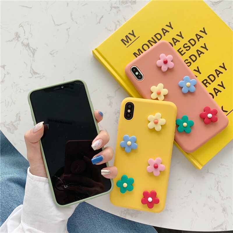 Korean Japanese Cute 3D Daisy Flower TPU Phone Case for iPhone Xs Max 8 plus,for iPhone Xr Case Cover Soft