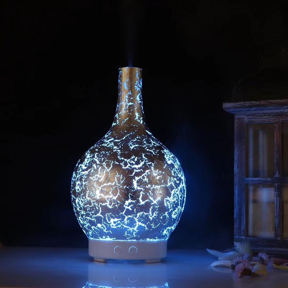 Crackle Glass Plug-in Aroma Diffuser, Mosaic Light Up Essential Oil Cool Mist Scent Humidifier Auto Waterless Shut-off