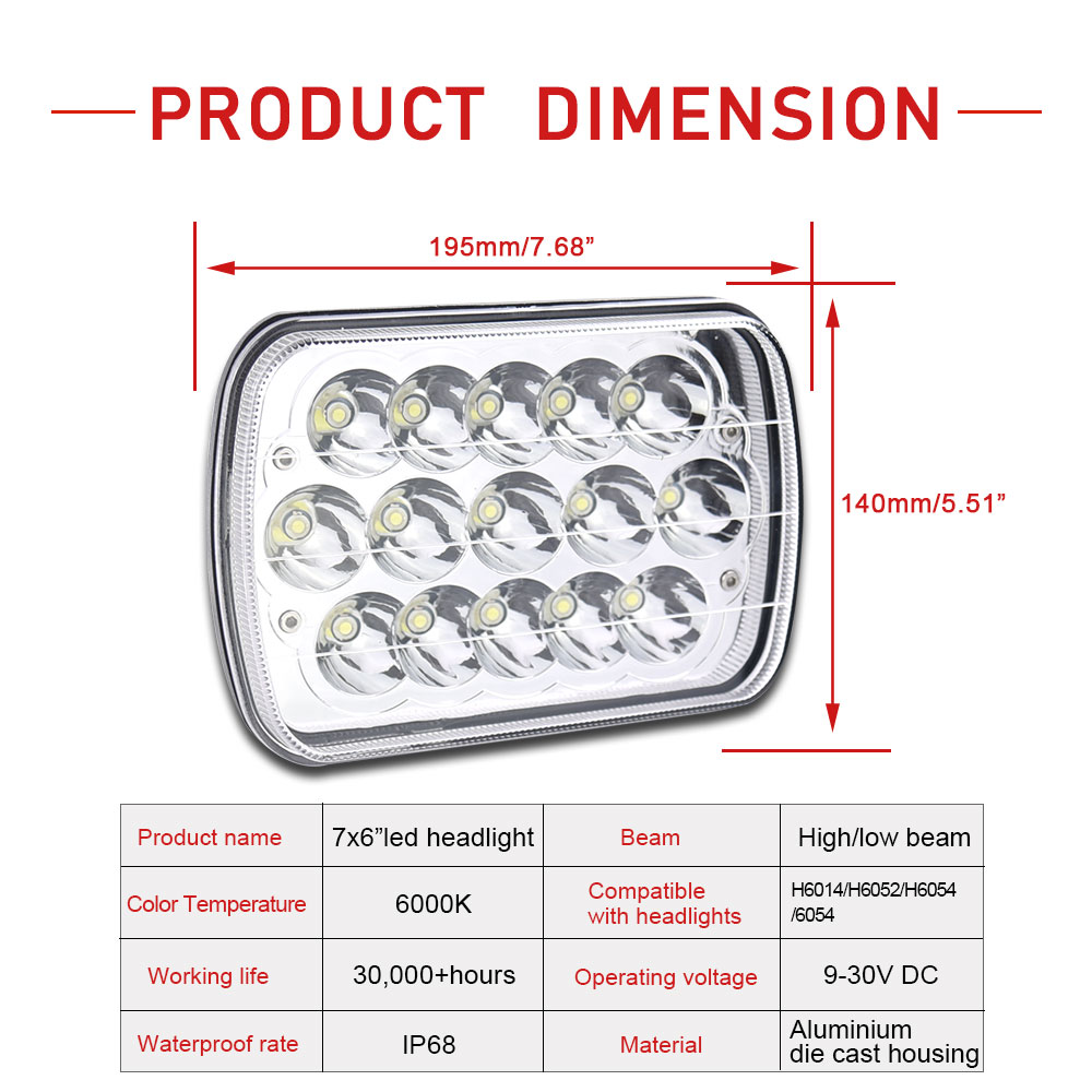 5x7 truck led headlight Brightest Dual Beam Sealed Beam Projector  5X7 7X6 Led Headlights Chrome Black