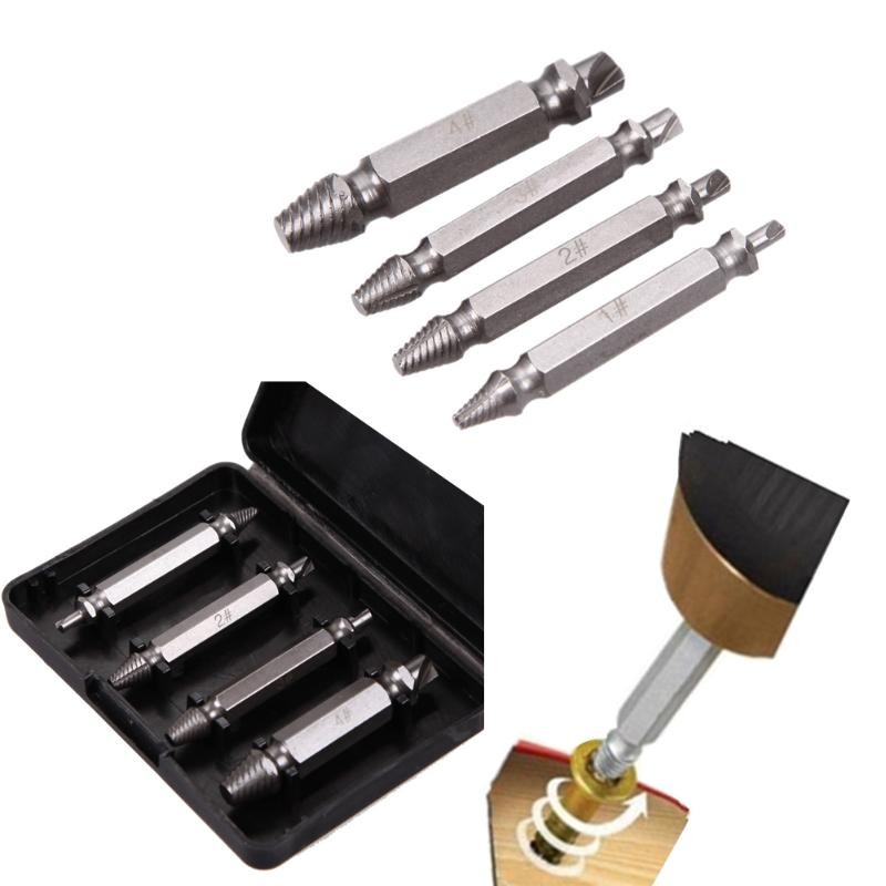 4PCS/Set Double Side Damaged Screw Extractor Drill Bits Out Remover Bolt Stud Tool For Metal Damaged Screw Extractor Tool set