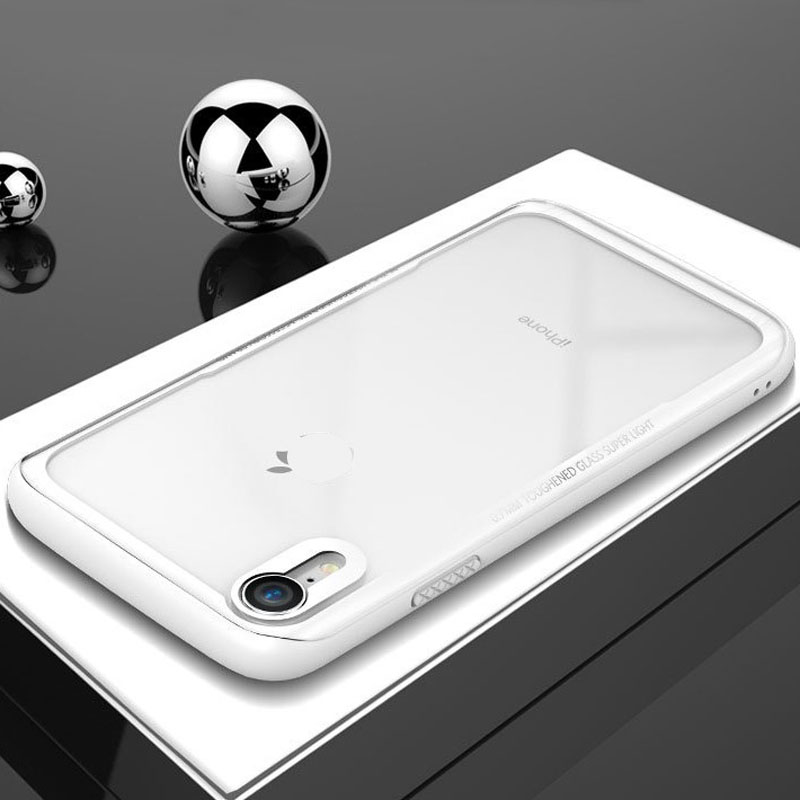 Clear 9H Tempered Glass back Cover Phone Case for iPhone XR TPU frame