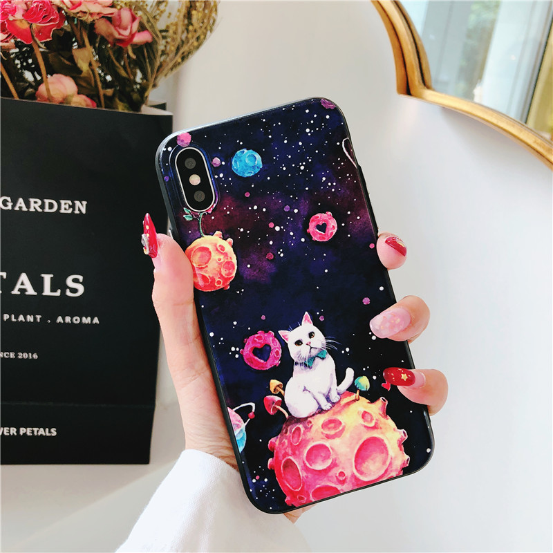 3D Relief Planet Cat Silicone Cell Phone Case for iPhone X 10 8 7 6 plus