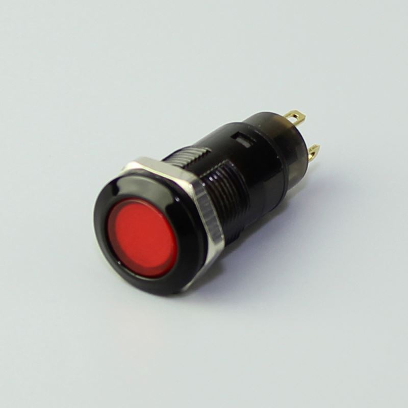 12mm Flat Red Button Black Body IP67 Momentary Plastic Pushbutton Switch