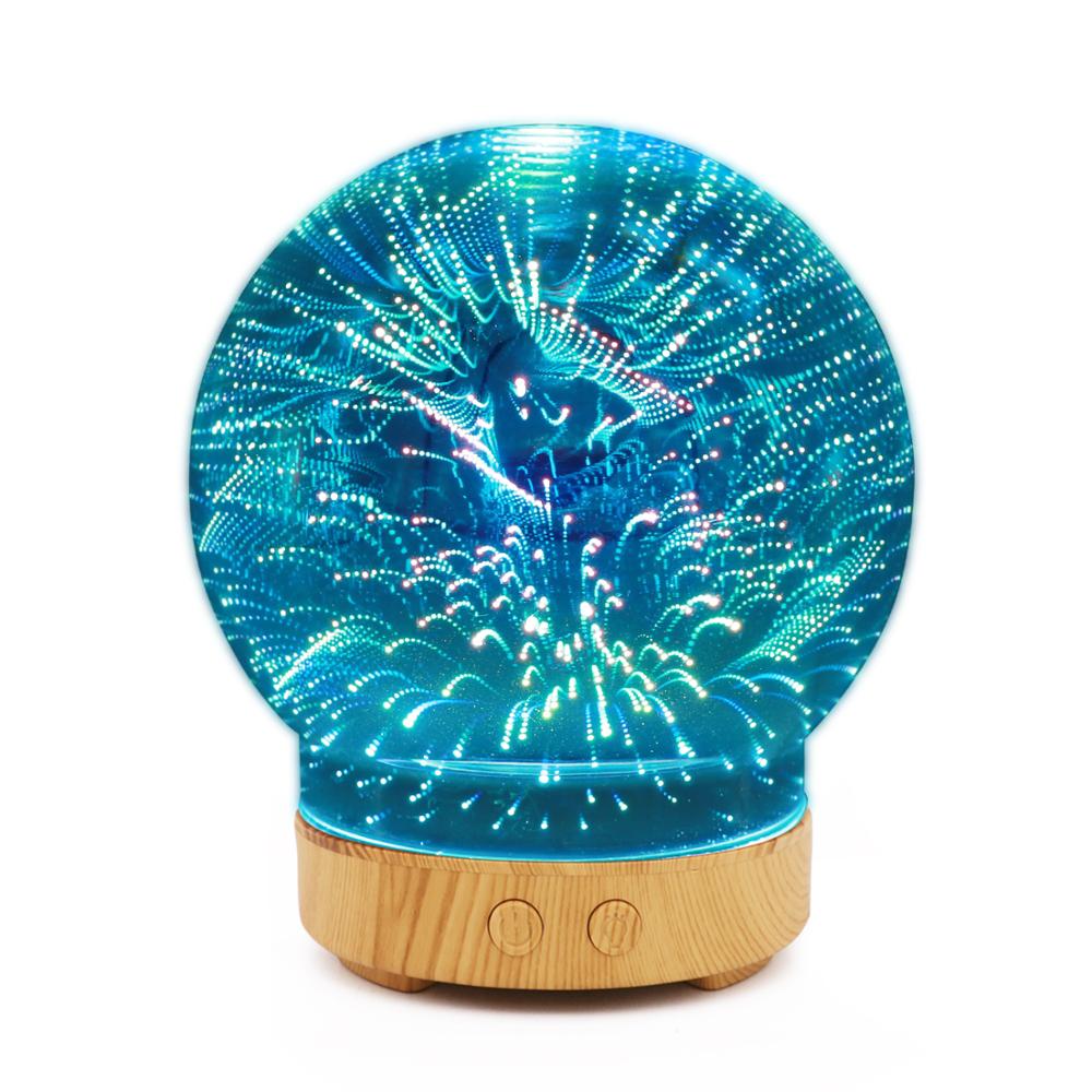 100ml glass Ultrasonic essential oil diffuser cool mist humidifier with firework pattern 7 color changing LED light