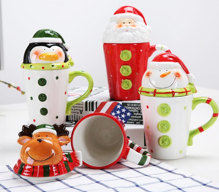 Novelty Christmas Gifts Mug,Ceramic Mug for Christmas Day,500ml Ceramic Cup with Lid