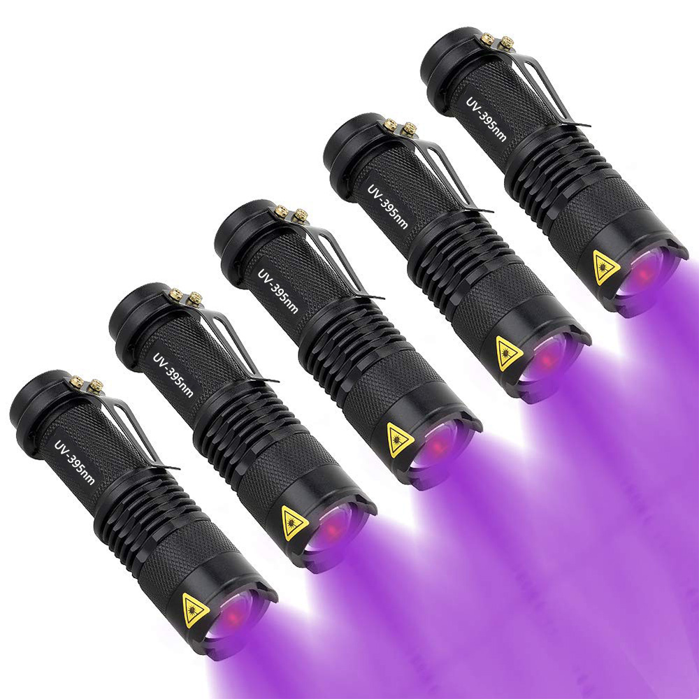Zoomable Ultraviolet Flashlight 395 nm Black Light UV LED Flashlights for Dog Urine Bed Bug