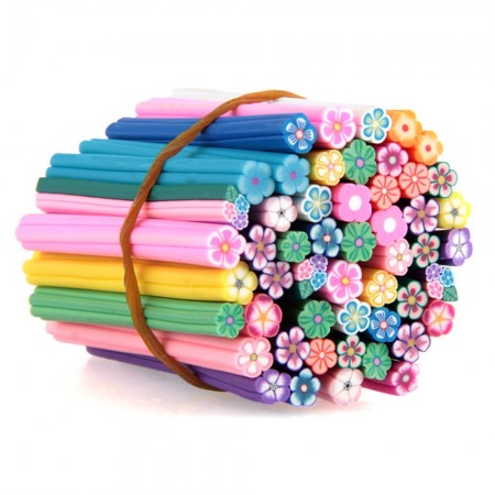 50PCS Flower Nail Art Fimo Canes Rods Sticks Stickers Tips 3D Decoration