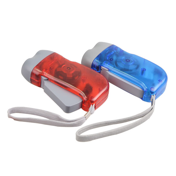 Plastic 2 LED Light Hand Crank Flat Torch for Promotion