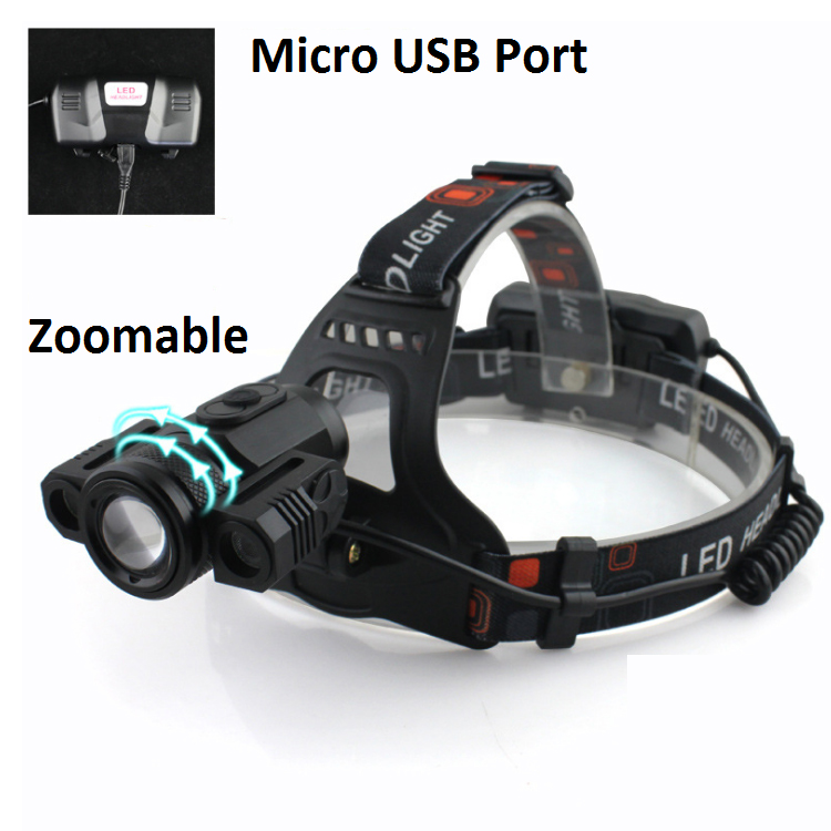 Super Bright zoomable 6000lm led head torch light Aluminum rechargeable lampe frontale for Hunting