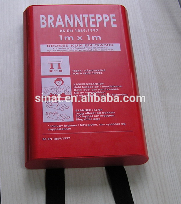 1x1m PVC box packed Rigid red Emergency fire blanket