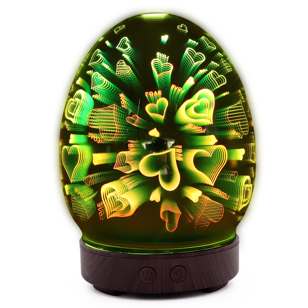 100ml Ultrasonic Cool Mist Humidifier with 3D Effect, 3D Fragrance Diffuser With Led Lights, 3D Creative Glass Aroma Diffuser