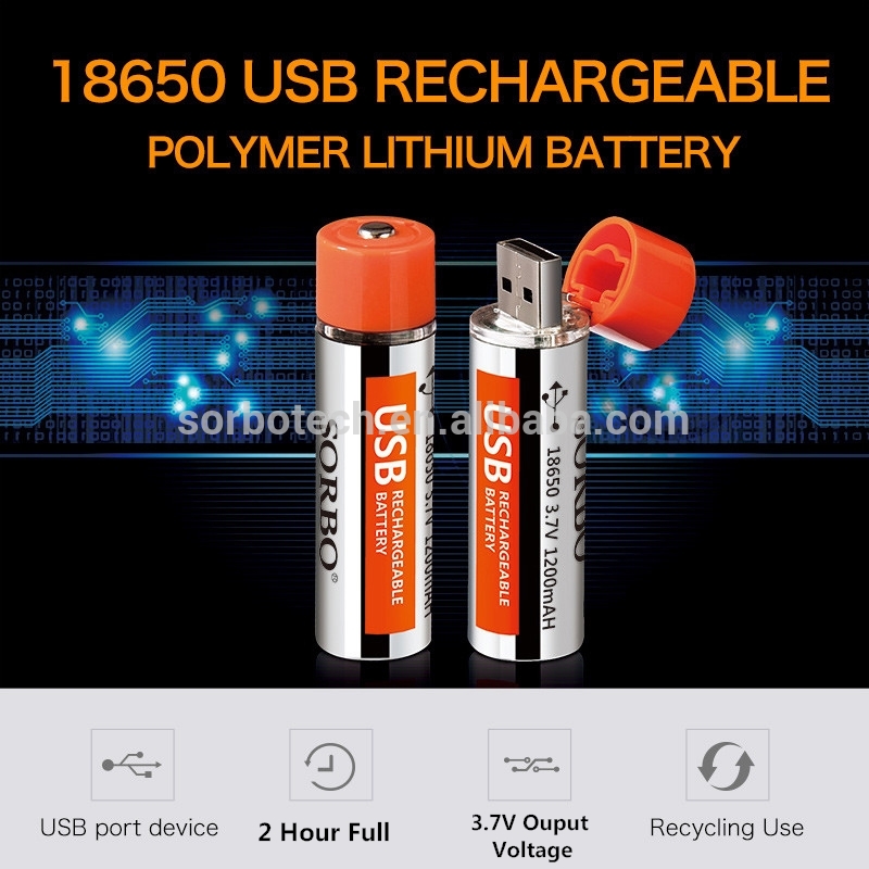 18650 USB Rechargeable Polymer Lithium Battery 3.7v