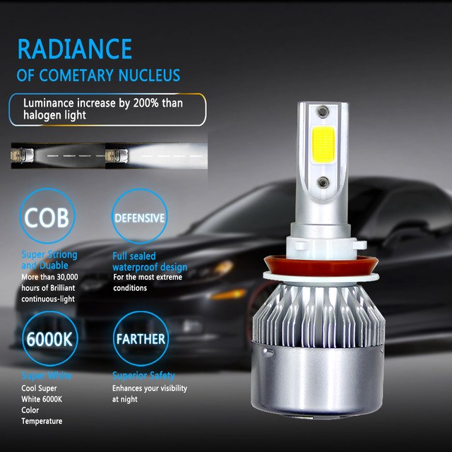 High lumen auto 6000K H1 H4 H7 H11 automatic C6  led headlight bulb