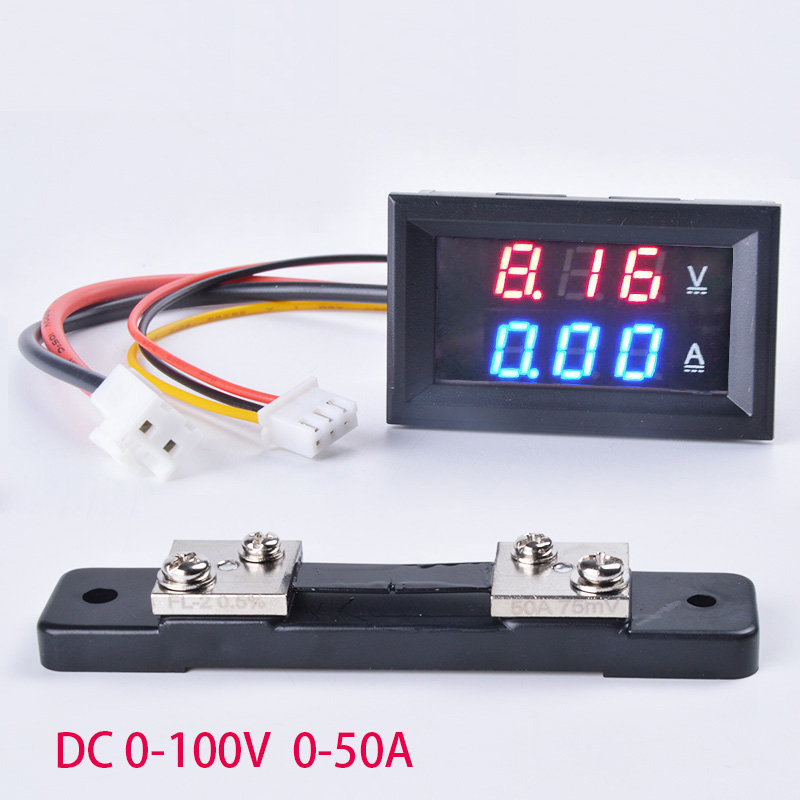 4 inch DC 0-100V 50A Voltmeter Ammeter DC Digital Voltage Current Meter LCD with Shunt Cable Connector