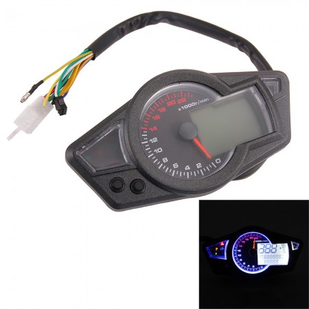 MPH/KMH 22000RPM LCD Digital Odometer Speedometer Tachometer Motorcycle Scooter