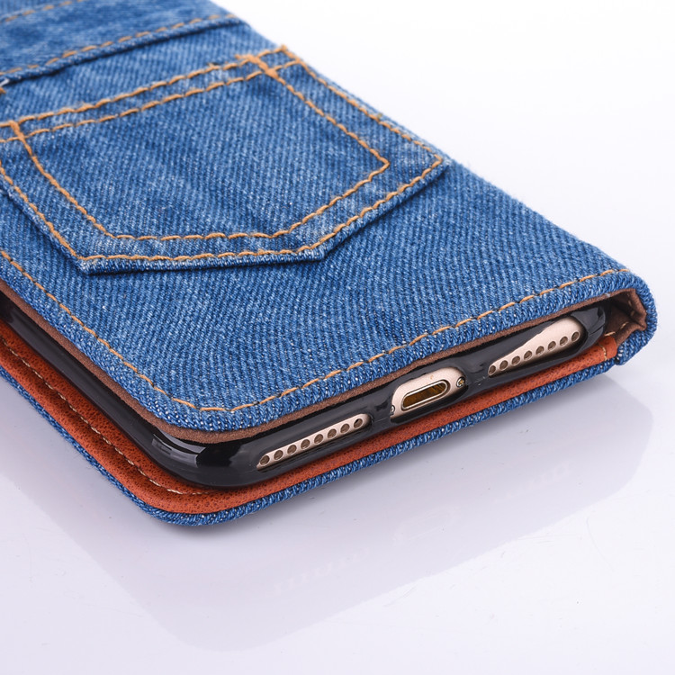 Jeans Denim Close-fitting Pants Credit Card Slot Wallet Leather Phone Case Cover For iPhone 7 plus 8 plus