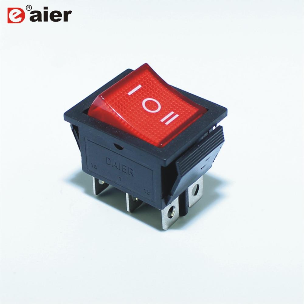 ON OFF ON DPDT 6 Pins Illuminated Rocker Switch 16A 250V With 120V Light KCD2-203 Rocker Switch