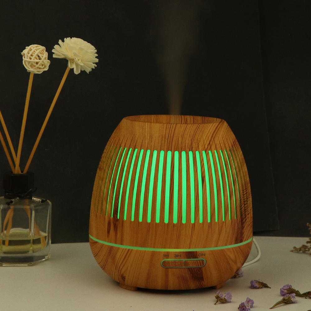 Essential Oil Diffuser, 400ml Cute Lantern Shape Ultrasonic Cool Mist Humidifier with Wood Grain, 7 Color LED Lights & Waterles
