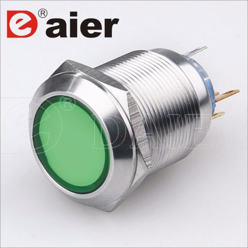 22mm Illuminated Flat Shape Stainless Steel Start Stop Push Button Engine Green
