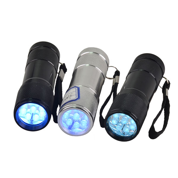 390nM 9 LED mini UV flashlight Metal Black Torch with Logo