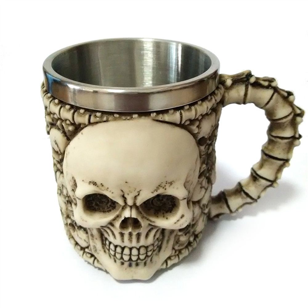 350ML Mug Cup Double Wall Stainless Steel 3D Skull Mugs Coffee Tea Bottle Mug Skull Knight Tankard Dragon Drinking Cup Kup Milk