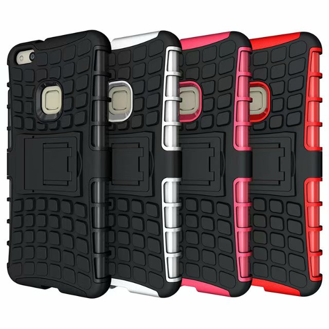 shockproof TPU+PC 2in1 tire pattern bracket cover phone case For Huawei P10 Lite