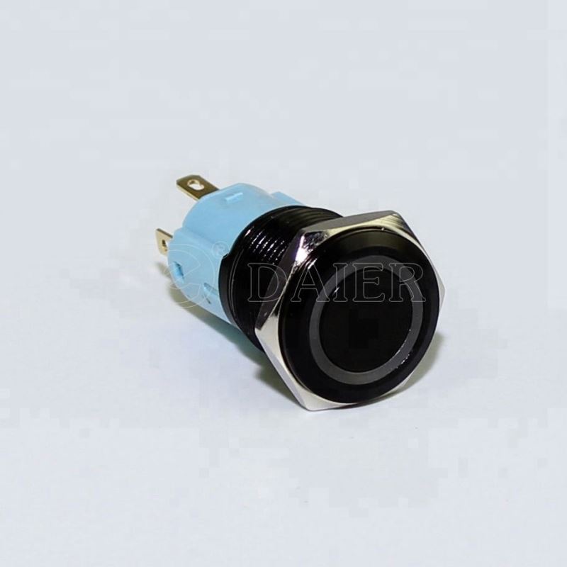 16MM Flat Button Ring Illuminate Momentary Or Latching Waterproof Metal Pushbutton