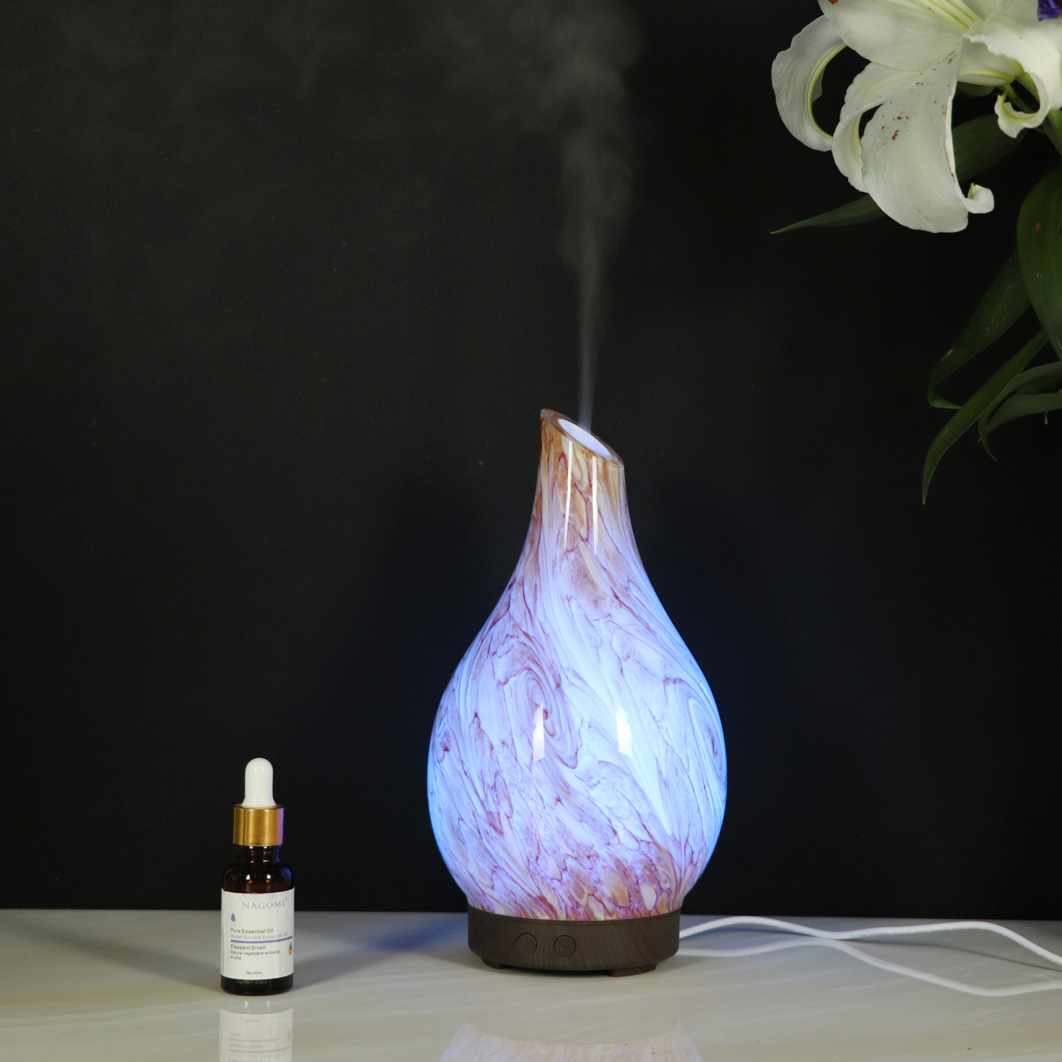 Marble Glass 100ml Ultrasonic Aroma Diffuser Super Quiet Humidifier Used in Bedroom, Living Room, Best Partner for Kids to Study