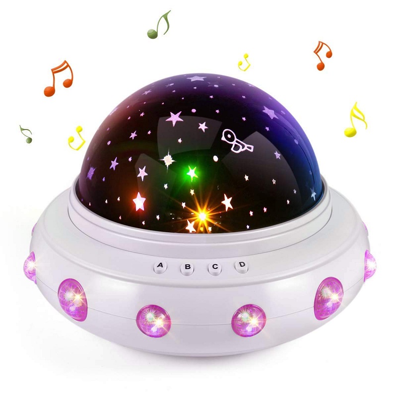 Ningbo Goldmore Multiple Colors Rotating UFO Projector Night Light for Kids Baby Nursery