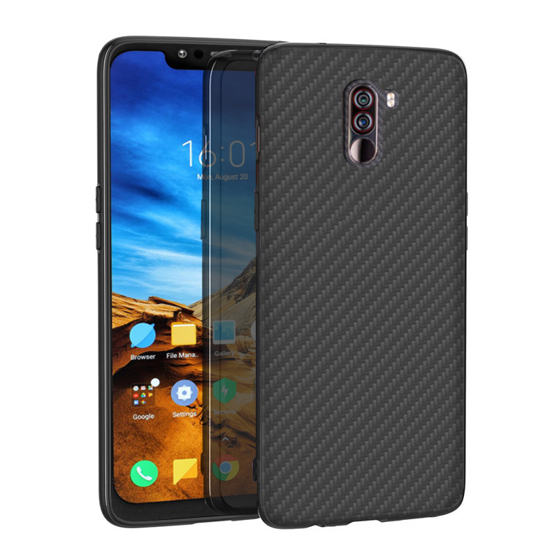 Matte Finish Carbon Fiber Textured Light Thin Shock Absorbing Bumper Skin hard case For Xiaomi pocophone F1