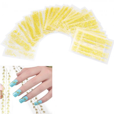 24pcs Nail Art Sticker Transfer Stickers 3D Decoration Strip Flower Decals Gold