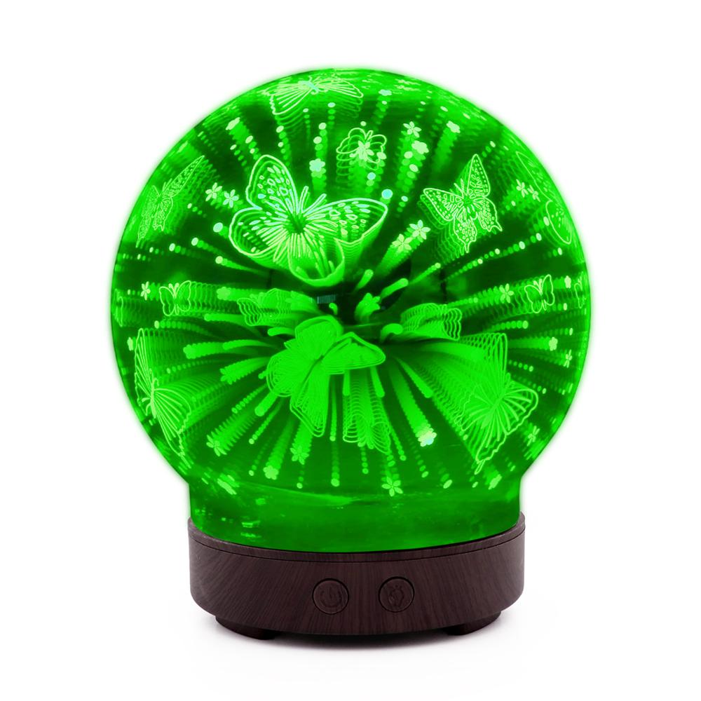 100ml Ultrasonic essential oil humidifier cool mist aroma diffuser with butterfly pattern 3D effect colorful LED light