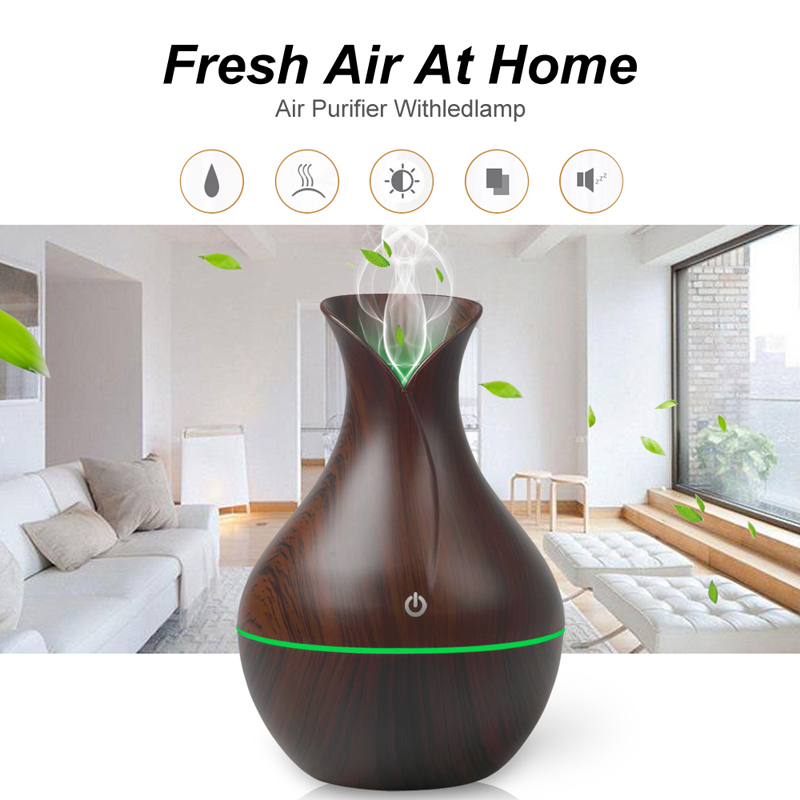 USB Aroma Essential Oil Diffuser Ultrasonic Air Humidifier with Wood Grain LED Lights Aroma Diffuser for Home Office