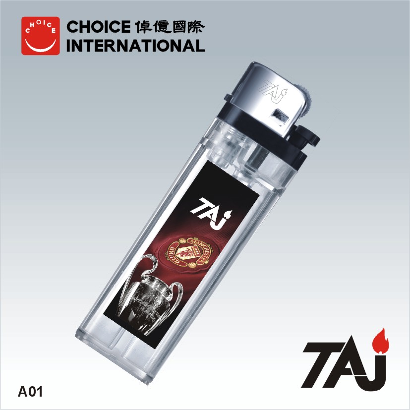 TAJ Brand disposable plastic lighter with European cup design