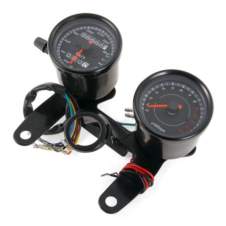 Universal Motorcycle Odometer & Tachometer Speedometer Gauge With Black Bracket