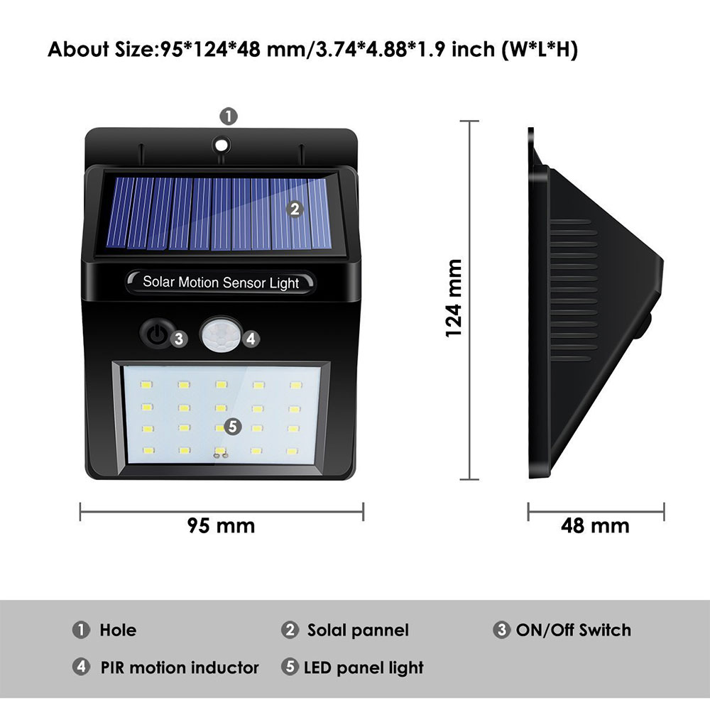 20 LEDs Solar Powered Light PIR Motion Sensor Wireless Solar Lamp Waterproof Outdoor Garden Yard Wall LED Light Lamps