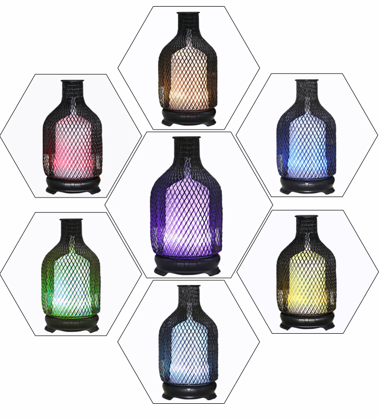 2018 Iron Cage New Design Aromatherapy Diffuser, PP &Rustproofing Steel Color Change Light Network Humidifiers for Countryside