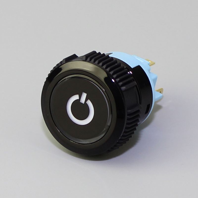 22mm Flat Button Power Logo SPDT Momentary IP67 Black Color Plastic Push Button Switch
