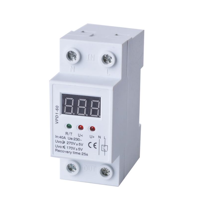 40A 63A 220V auto reconnect over voltage and under voltage protection Overvoltage protector with Voltmeter voltage monitor