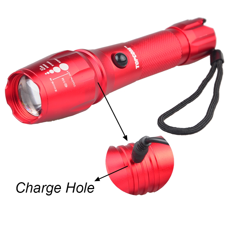 LED 2000 Lumens Zoomable Waterproof Tactical Handheld Rechargeable Flashlight With Car Charger,18650 Battery and Charger