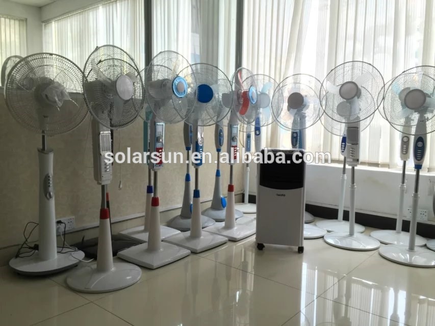 Factory selling solar home appliances 16 18 dc 12v solar ac dc stand fan with USB charge and LED