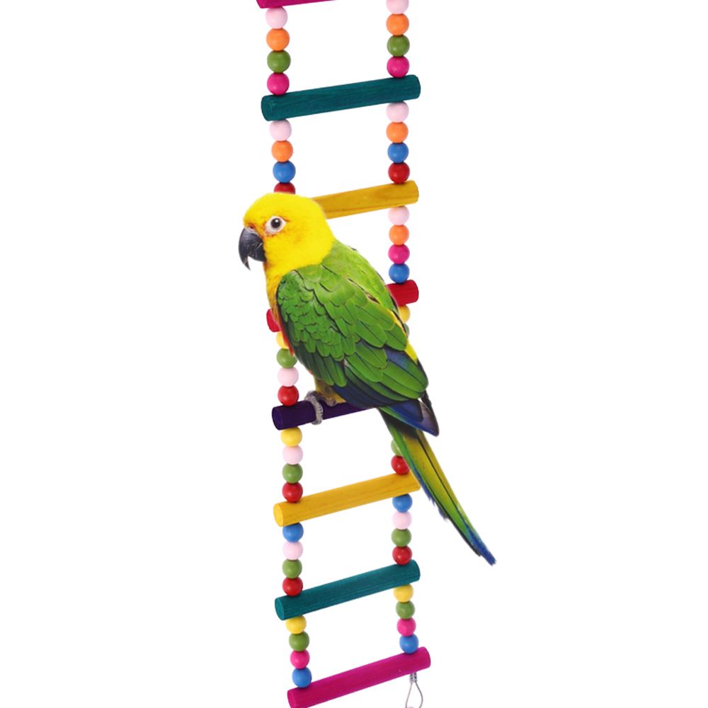 Natural Wood Pet Bird Parrot Toy Ladder Toy with Steel Wire Connecting Flexible Bird Ladder for Parrot Parakeet Budgie Cockatiel