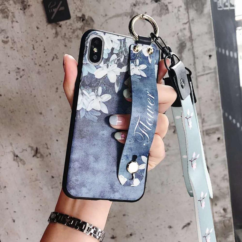 Magnolia Flower Mobile Phone Shell Case for iPhone XS Max , for iPhone XS Soft Silicone Case with Wrist Strap Lanyard