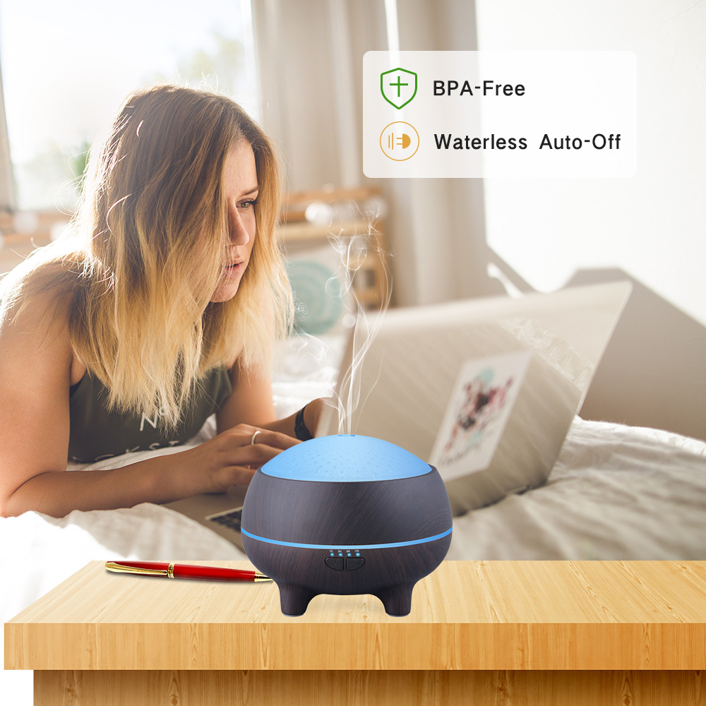 Hidly Dark Wood Grain Aroma Diffuser with Bluetooth Speaker 300ml Waterless Auto-off and 4 Timer Settings for Home, Office, etc