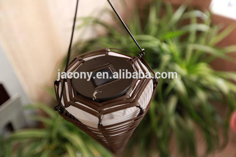 solar powered cone shaped rattan hanging lantern (JL-2204)