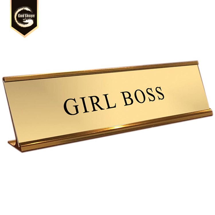 GS Custom Wholesale aluminum plate sign freestanding office name plate Tabletop Display Sign stand